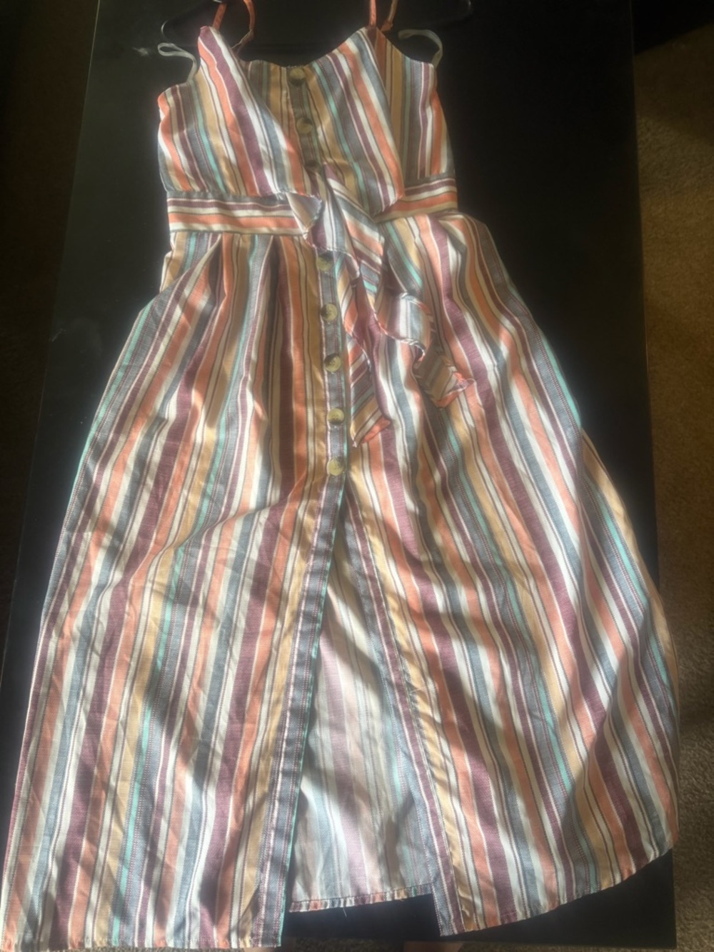 Striped Multi-Color Summer Midi Dress with Tie Waist